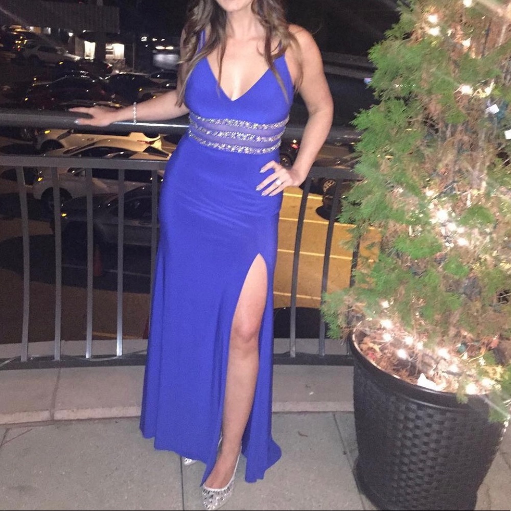 Blue evening gown like new worn once front side slit